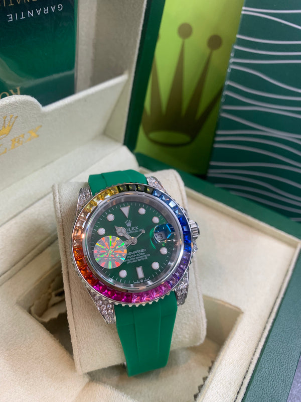 Rainbow Submariner Green Rubber Automatic 42mm