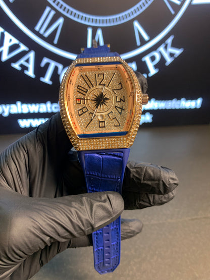 Franck Muller Blue Leather Quartz Stones