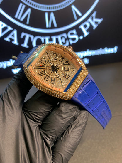 Franck Muller Blue Leather Quartz Stones