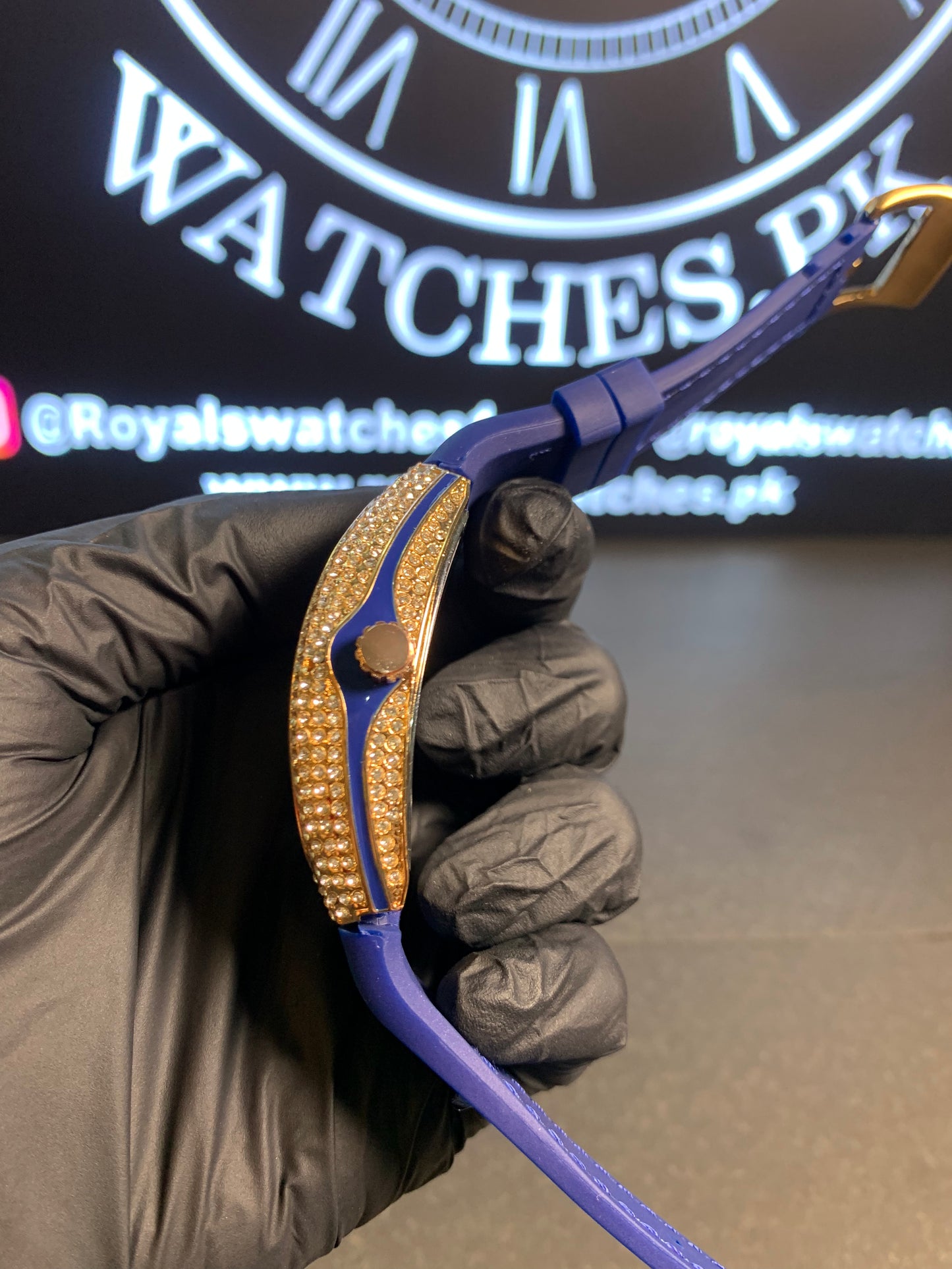 Franck Muller Blue Leather Quartz Stones