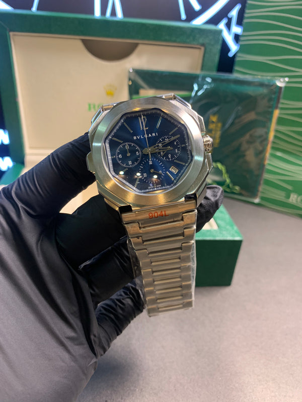 Bvlgari Blue Dial Silver Chain Chronograph 43mm