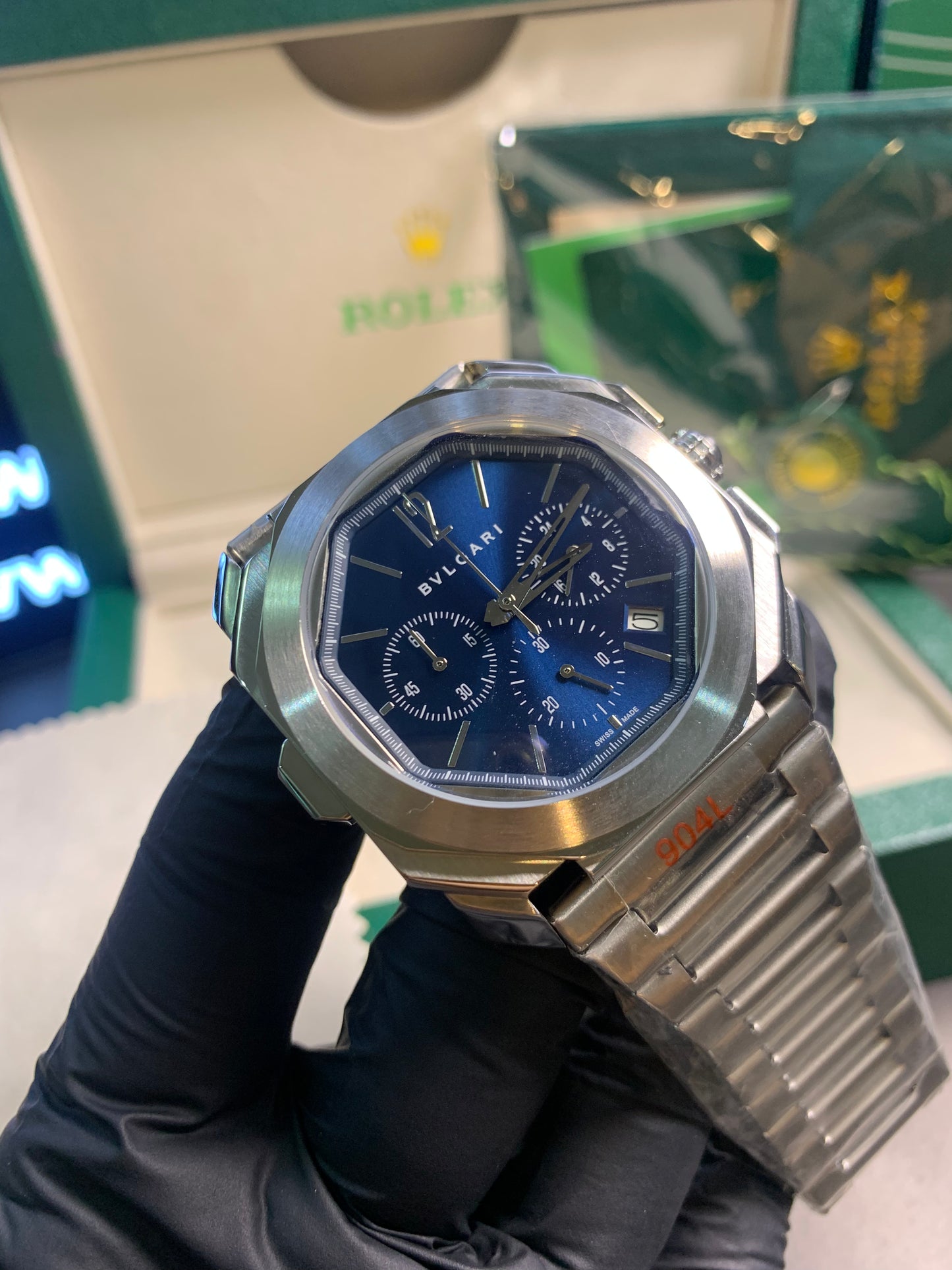 Bvlgari Blue Dial Silver Chain Chronograph 43mm