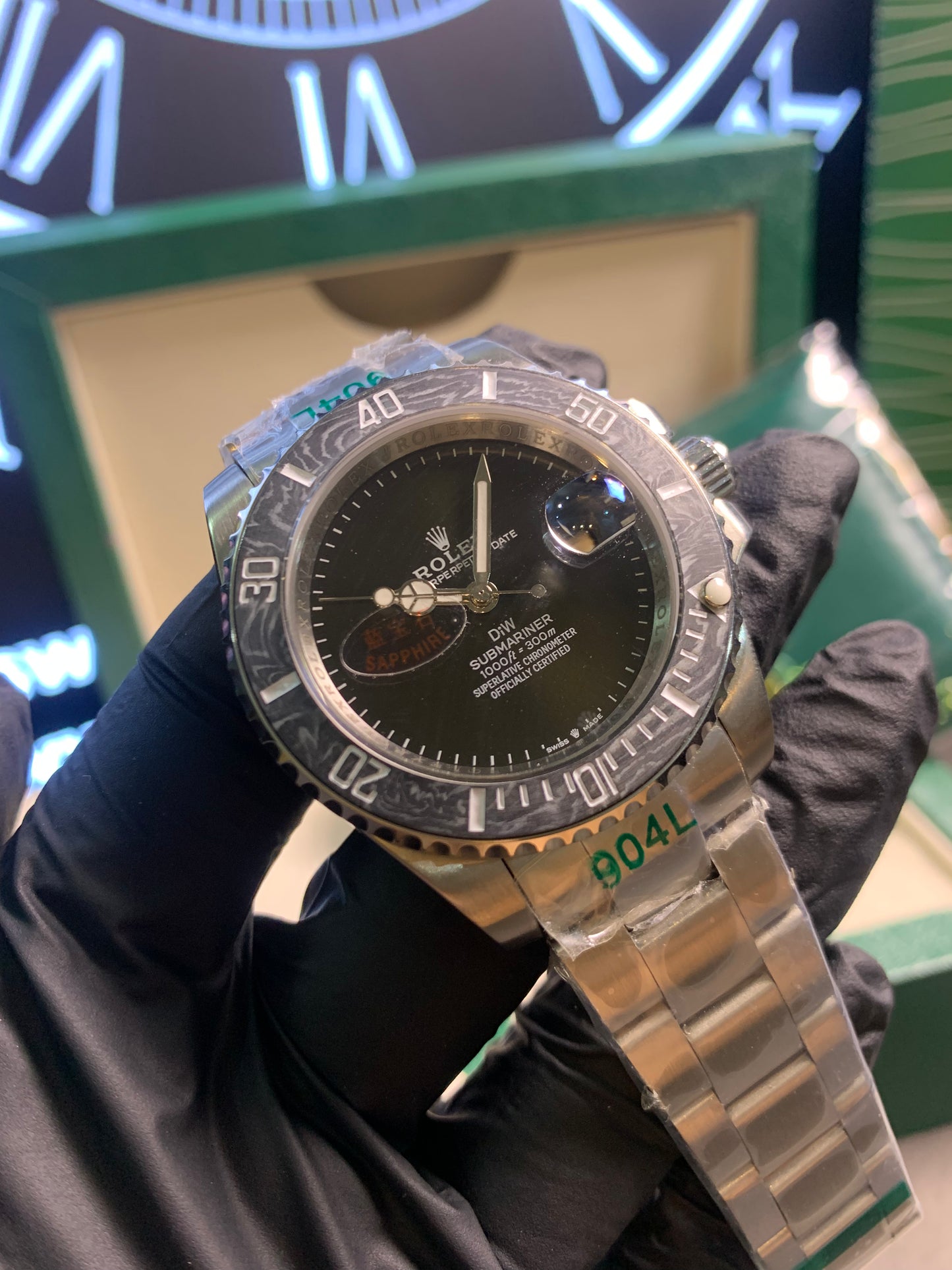 RLX Submariner DIW Carbon Bezel Silver Chain Automatic 41mm