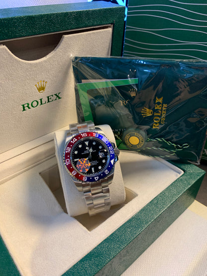 RLX GMT Master II Blue-Red Bezel Silver Chain Automatic 40mm