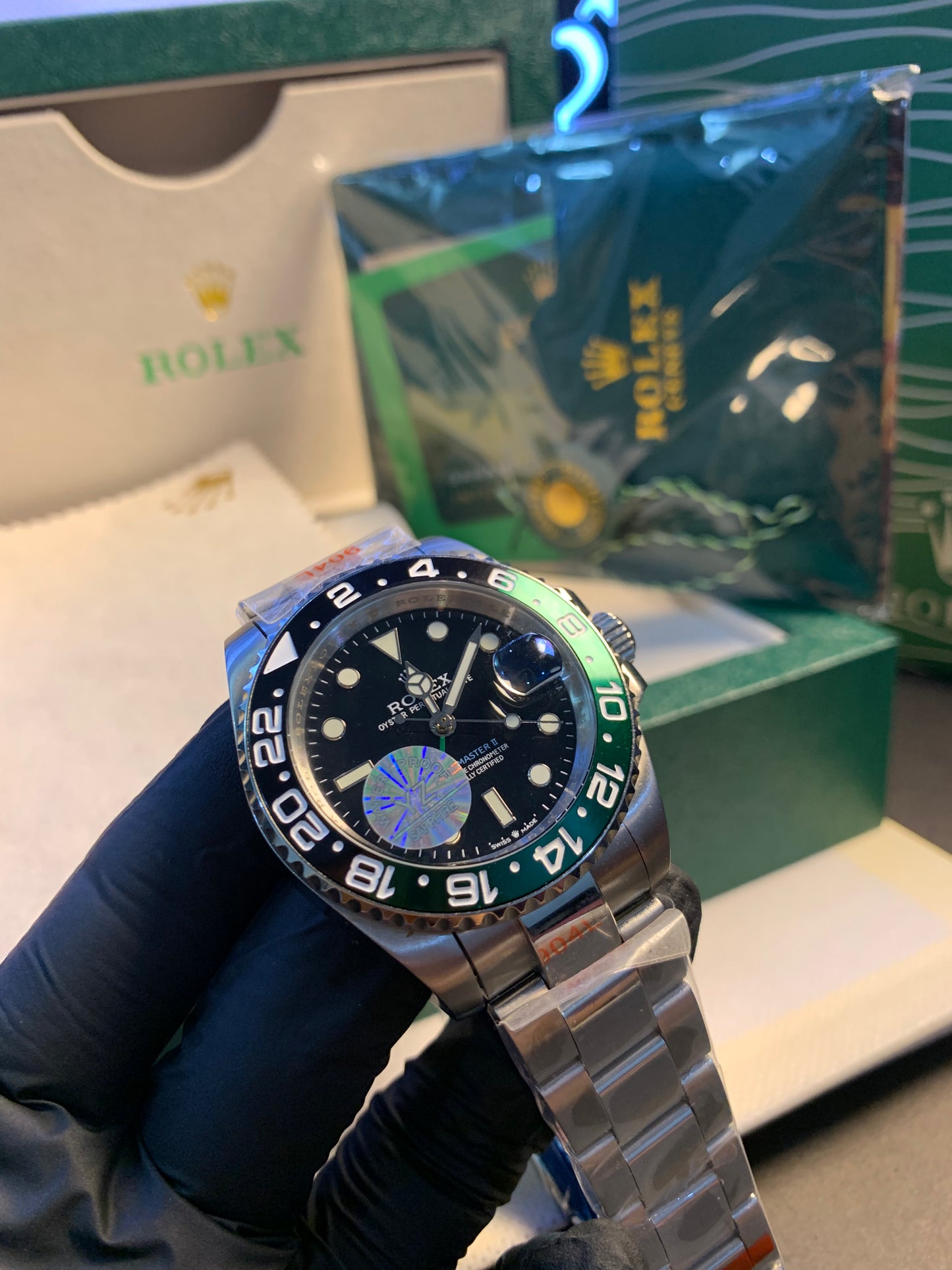 RLX GMT Master II Green-Black Bezel Silver Chain Automatic 40mm