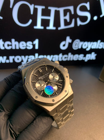 Audemars Piguet Chronograph Black Dial Silver Chain 41mm Stopwatch funtional