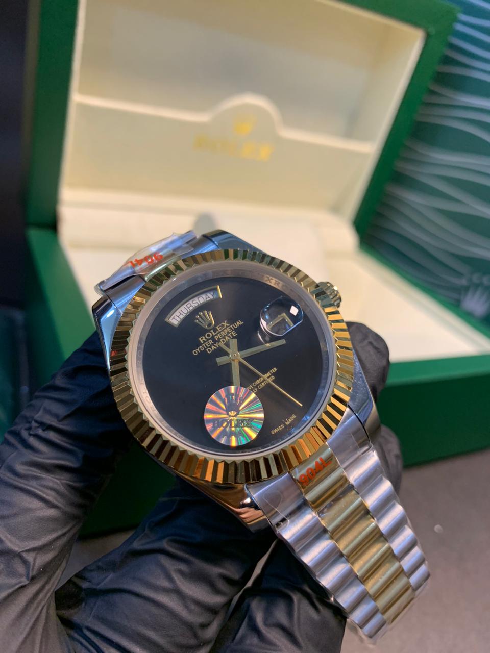 Rolex Day-Date Two tone color golden silver with Black dial