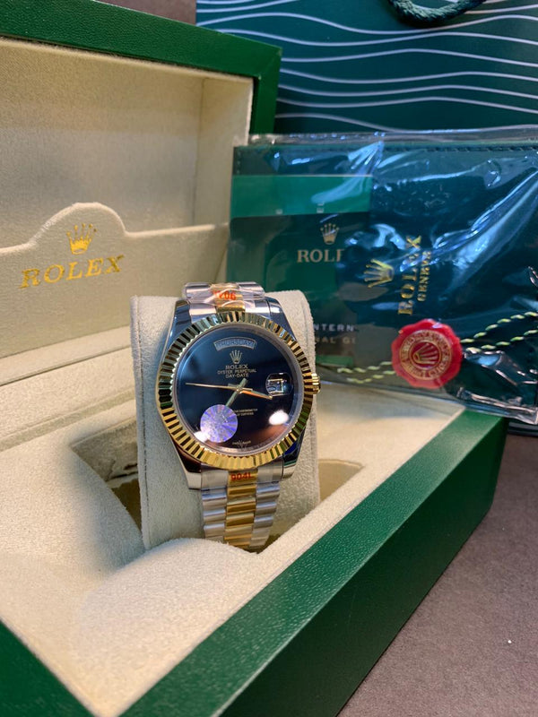 Rolex Day-Date Two tone color golden silver with Black dial