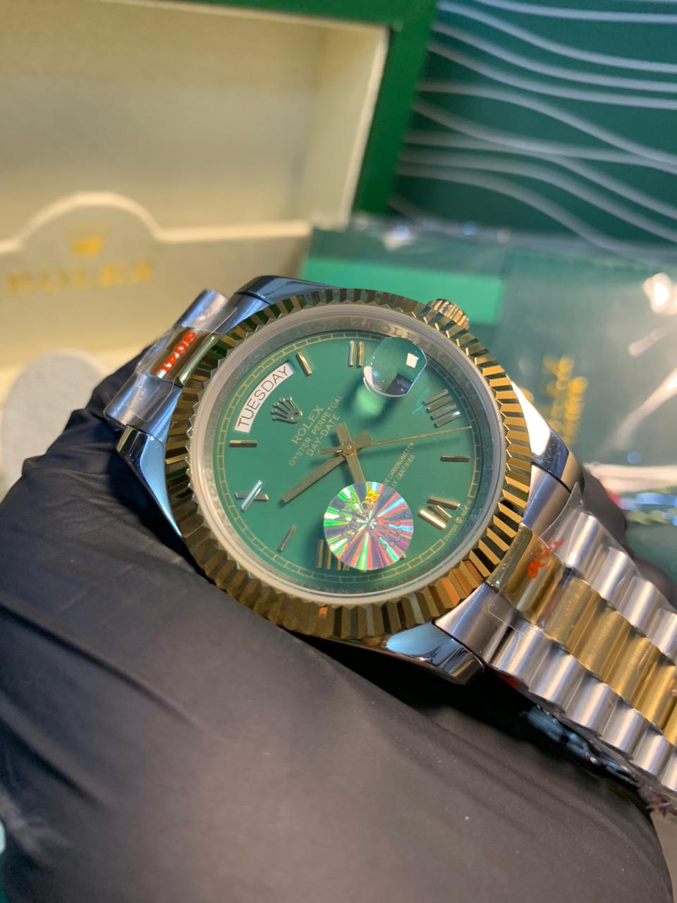 Rolex Day-Date – Two-Tone Gold & Silver, Green Dial Luxury 👑💚