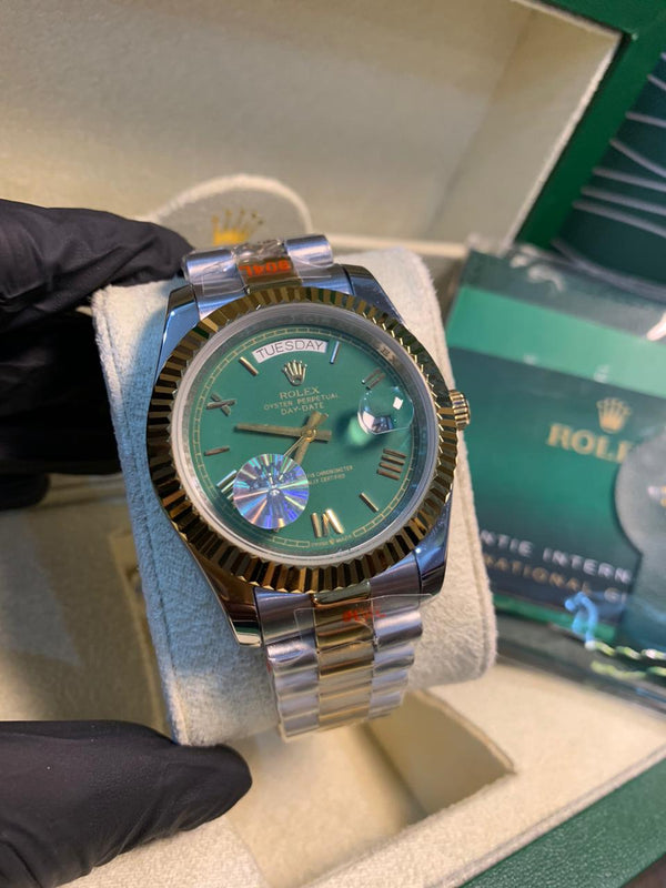 Rolex Day-Date – Two-Tone Gold & Silver, Green Dial Luxury 👑💚