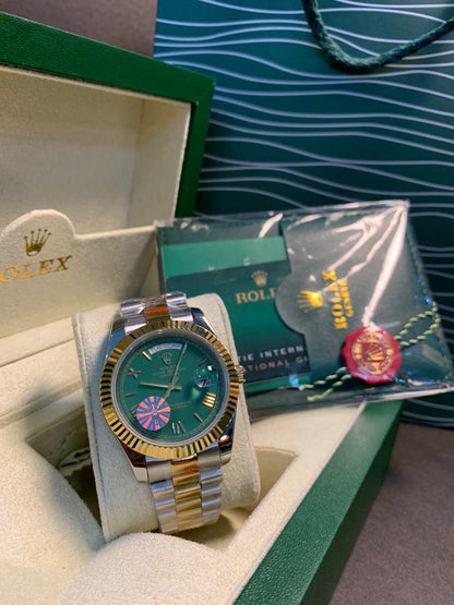 Rolex Day-Date – Two-Tone Gold & Silver, Green Dial Luxury 👑💚