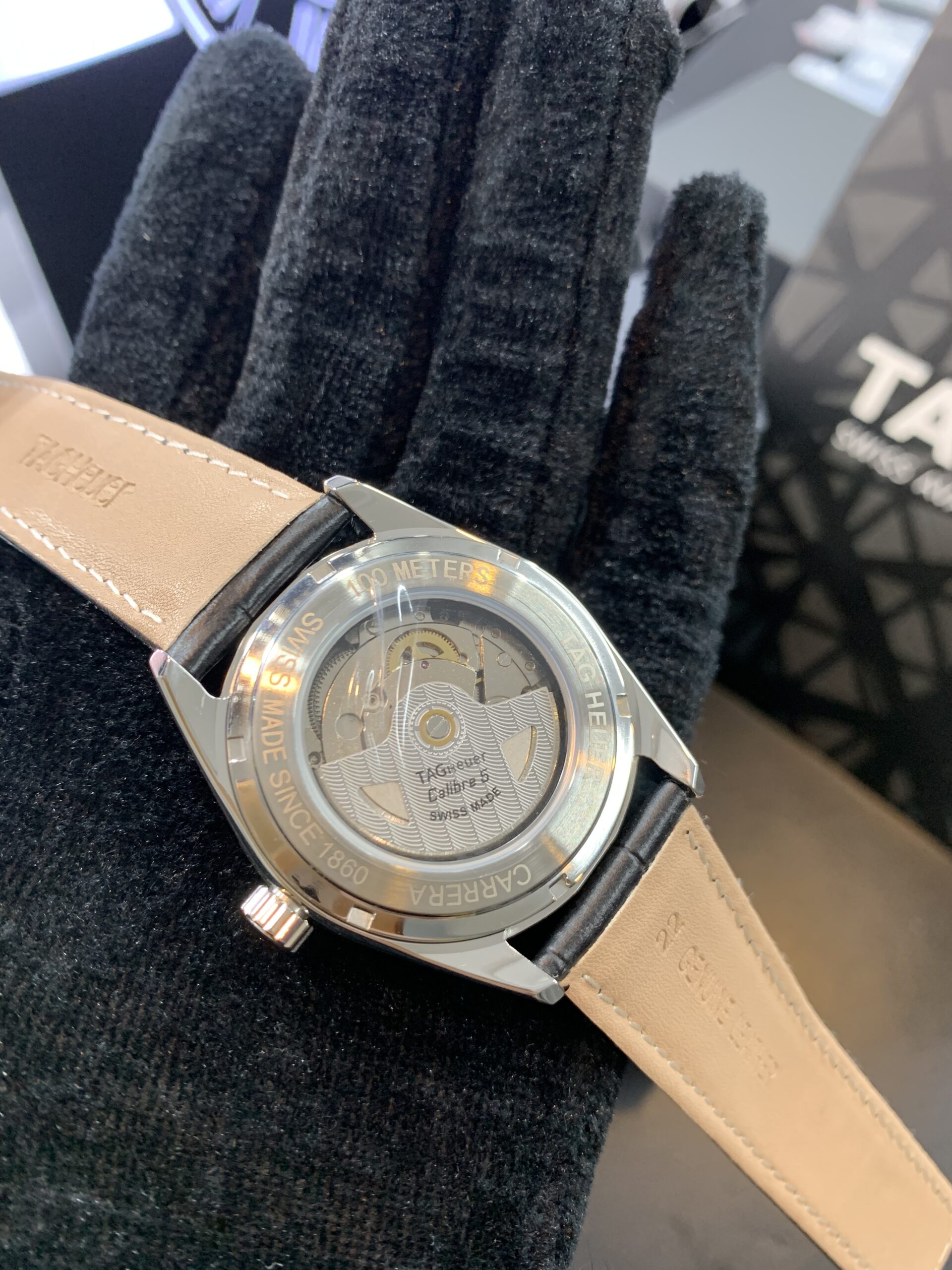 Tag Heuer Carrera Calibre 5 Black Leather Strap Silver Dial Automatic Watch for Gents